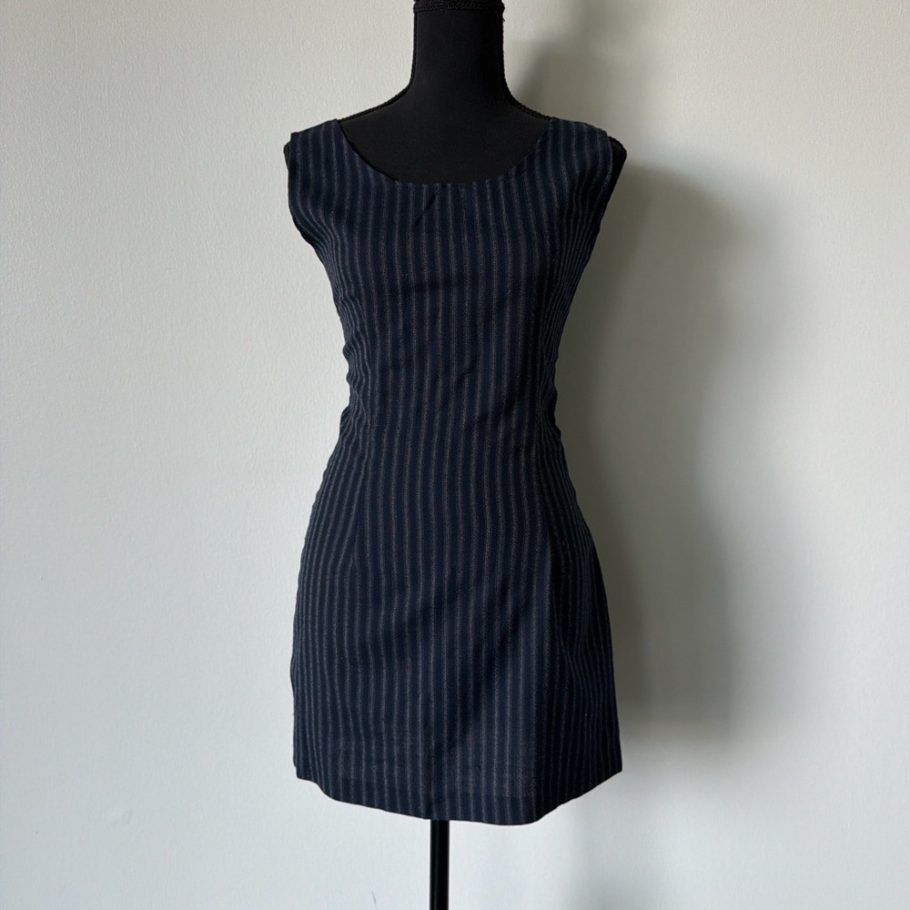 SOLD Tracy Evans Navy and Black Pinstripe Mini Dress